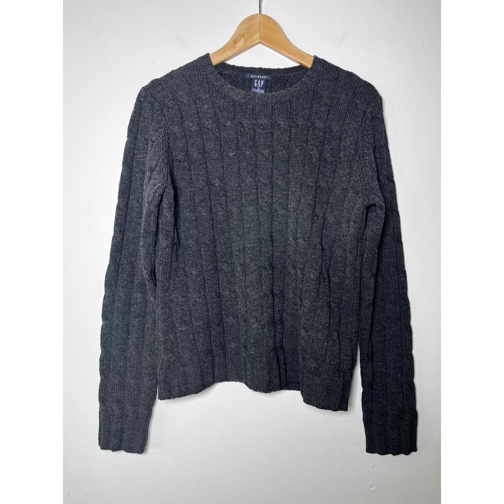 Gap Vintage Stretch Cable Knit Lambswool Sweater Crew Neck Wool Gray size medium